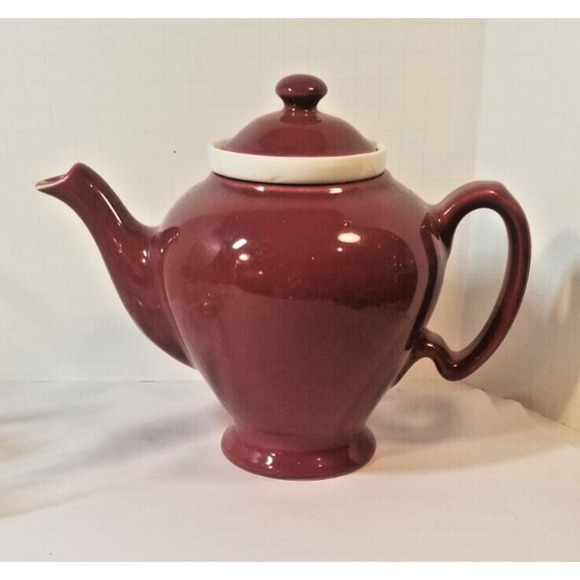 Vintage McCormick Tea Pot Teapot Burgundy Tea Strainer Insert Baltimore MD USA - Picture 6 of 9
